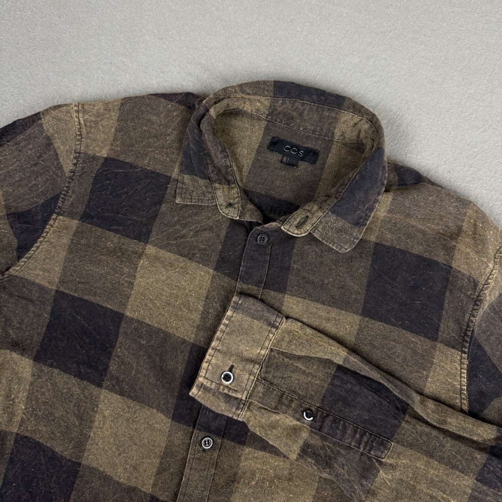 COS Mens Brown Plaid Collared Relaxed Fit Long Sleeve Button Shirt Sz Small